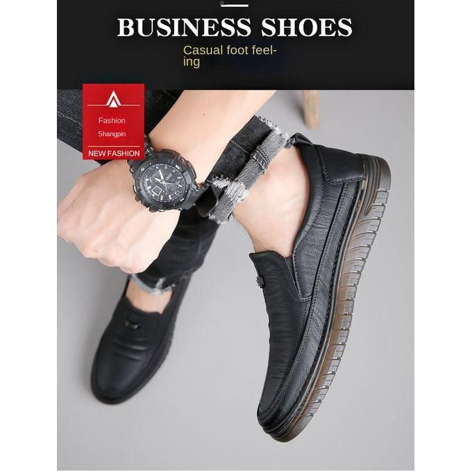 Luxury Leather Shoes Retro Men's  Shoes With Convenient Foot Shoes(Black)