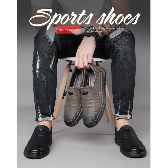Luxury Leather Shoes Retro Men's  Shoes With Convenient Foot Shoes(Black)