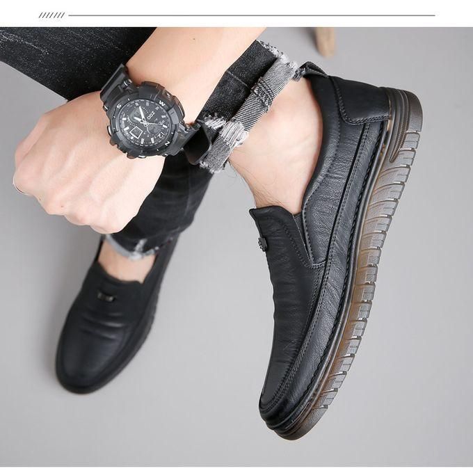 Luxury Leather Shoes Retro Men's  Shoes With Convenient Foot Shoes(Black)